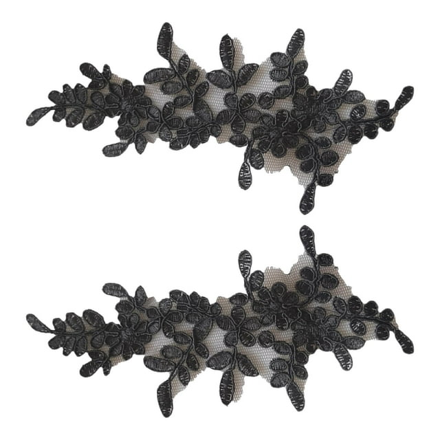 yuksok 1 Pair Lace Flower Applique Flower Lace Ribbon Sew on Patches Embellishment Black
