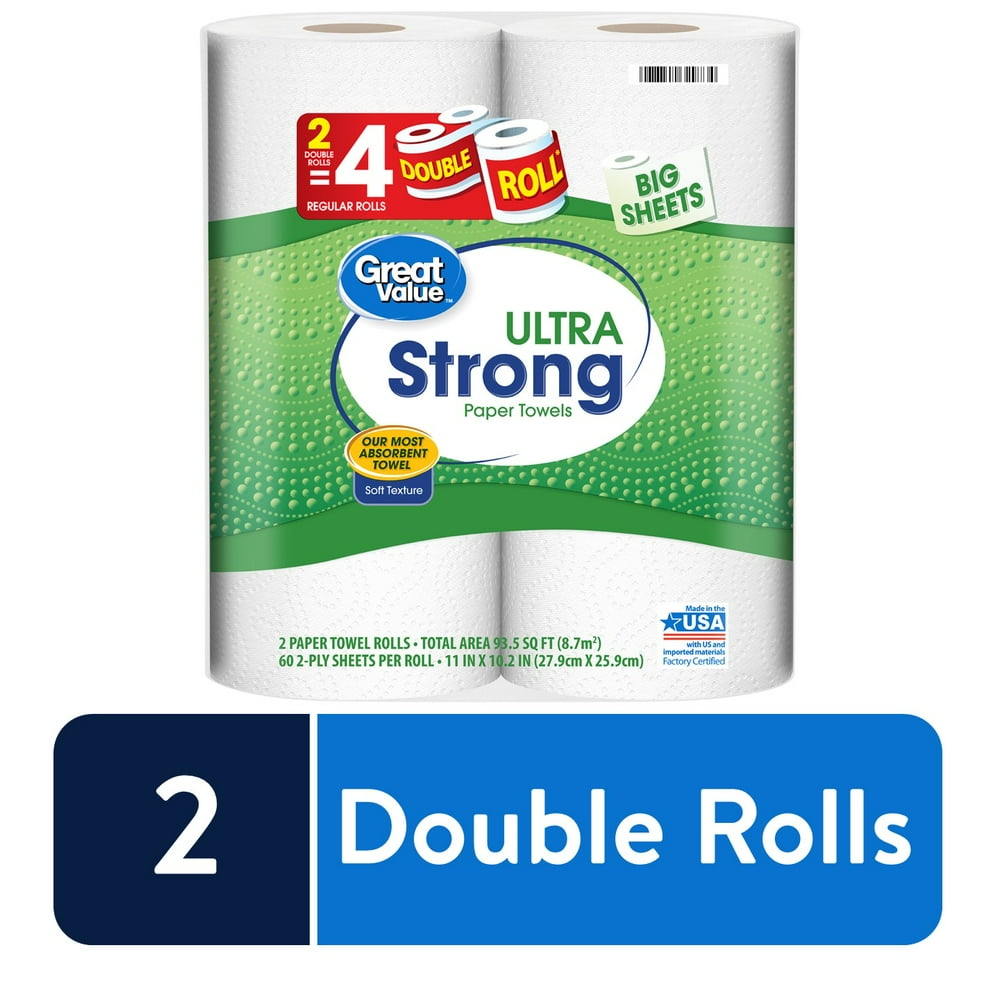 Great Value Ultra Strong Paper Towels, 2 Double Rolls