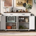 thumbnail image 2 of 53.5" Farmhouse Kitchen Island with Power Outlet, Drop-Leaf Storage Cart with Spice Rack and Drawer, Rolling Island on Wheels for Dining Room Home, 2 of 9