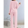 thumbnail image 6 of Womens Ribbed Knit 2 Piece Sets Long Sleeve Sweater and Wide Leg Pants Loungewear Pajamas Set Pink S, 6 of 8