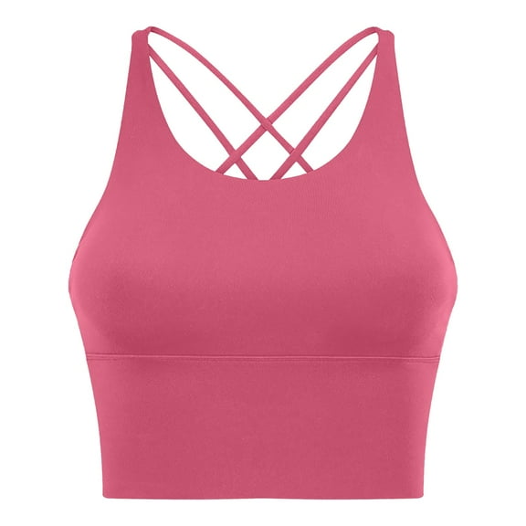 Ohufall Workout Tank Bras for Women Plus Size Summer Solid Color Wirefree Back Beauty Strappy Yoga Bra Stretch Breathable Gathering Full Coverage Sport Bra
