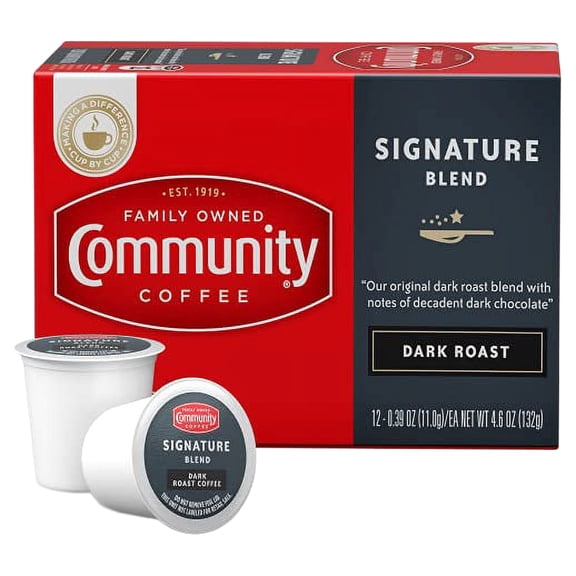 Community Coffee Signature Blend, Dark Roast Single-Serve Keurig K-Cup Pods, 12 Count (Pack of 1)
