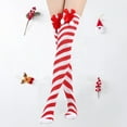 thumbnail image 2 of Women's Novelty Christmas Striped Tights Over Knee High Stockings with Cute Bows Christmas Holiday Party Pantyhose, 2 of 5