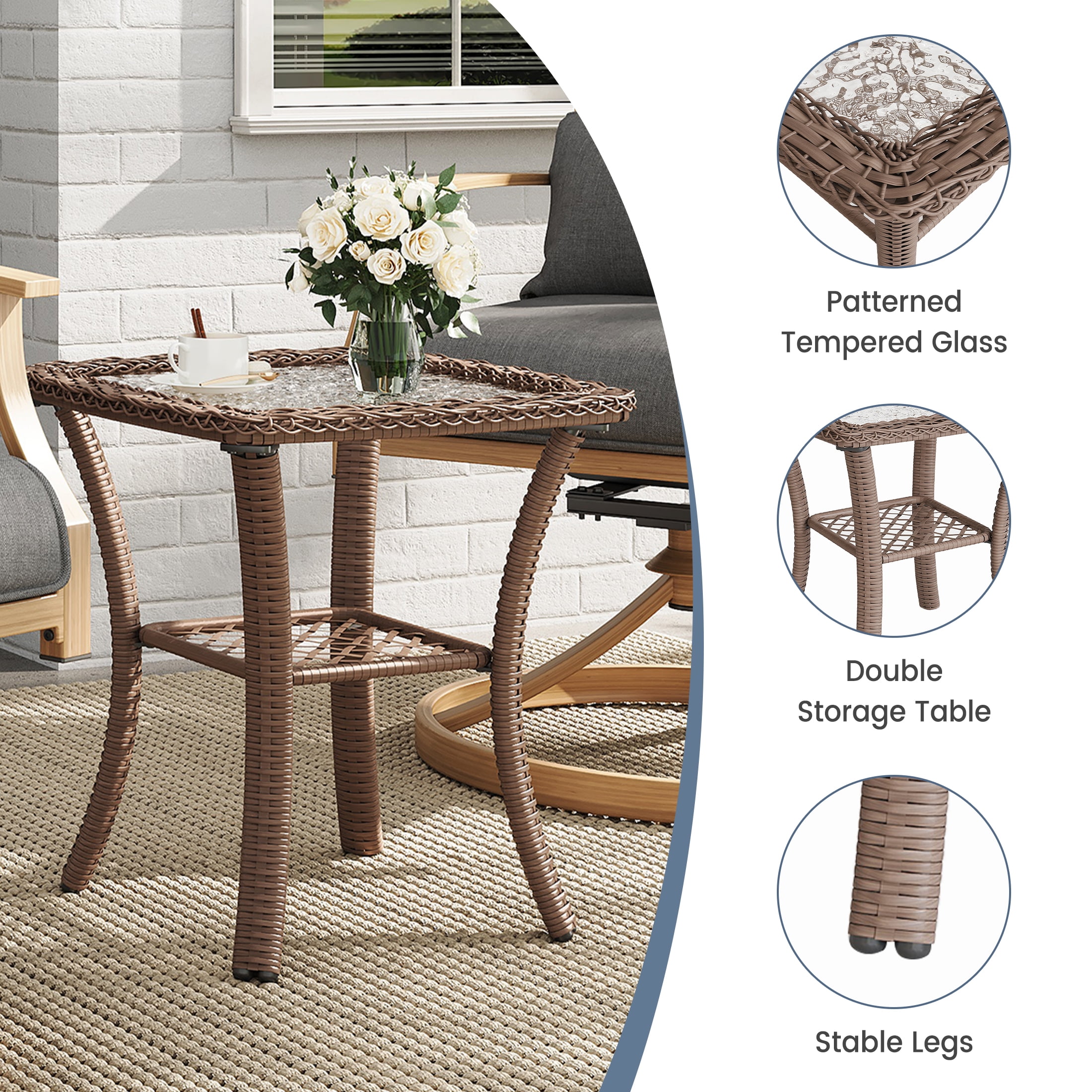 Poteban 3 Pieces Patio Swivel Chairs Set of 2 with Wicker Table, Bistro Set with Swivel Rocker Chair, Outdoor Furniture with Thickened Cushions for Porch Backyard Deck (Gray)