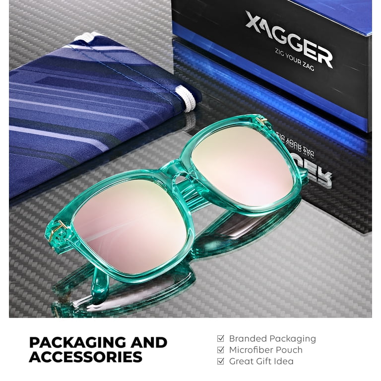 XAGGER Square Polarized Mirrored Sunglasses, TR90 Frame  display picture 1