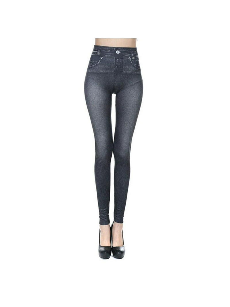 Clearance!High Slim Skinny Jeggings with Pockets Denim Print Jeans Women Look Like Leggings Seamles Stretchy Full Length Black XL - Walmart.com