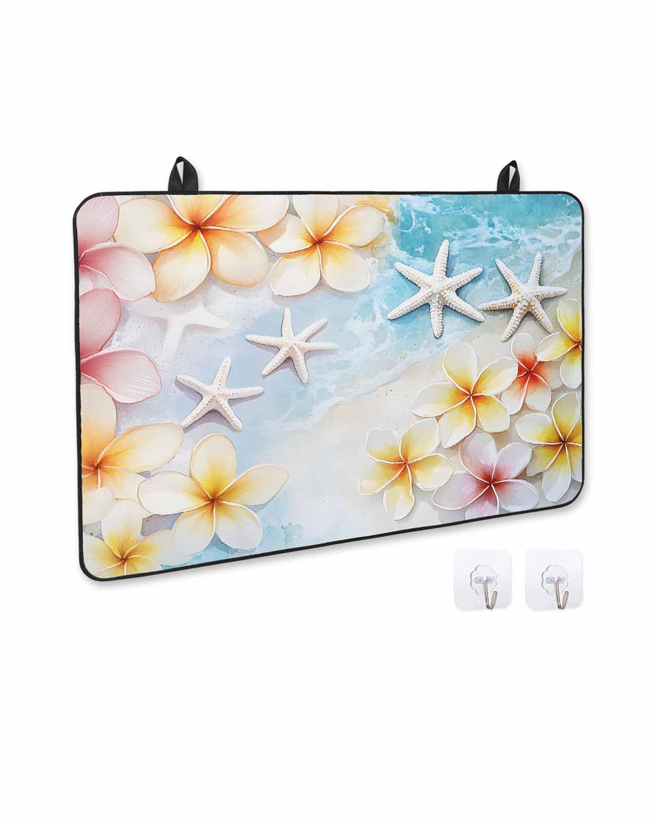 nqOlkjepod Large Induction Cooktop Protector Mat 24"x21", Summer Coastal Stove Top Covers for Electric Stove, Ocean Beach Starfish Botanical Flowers Stove Burner Cover Mats, Glass Top Stove Cover