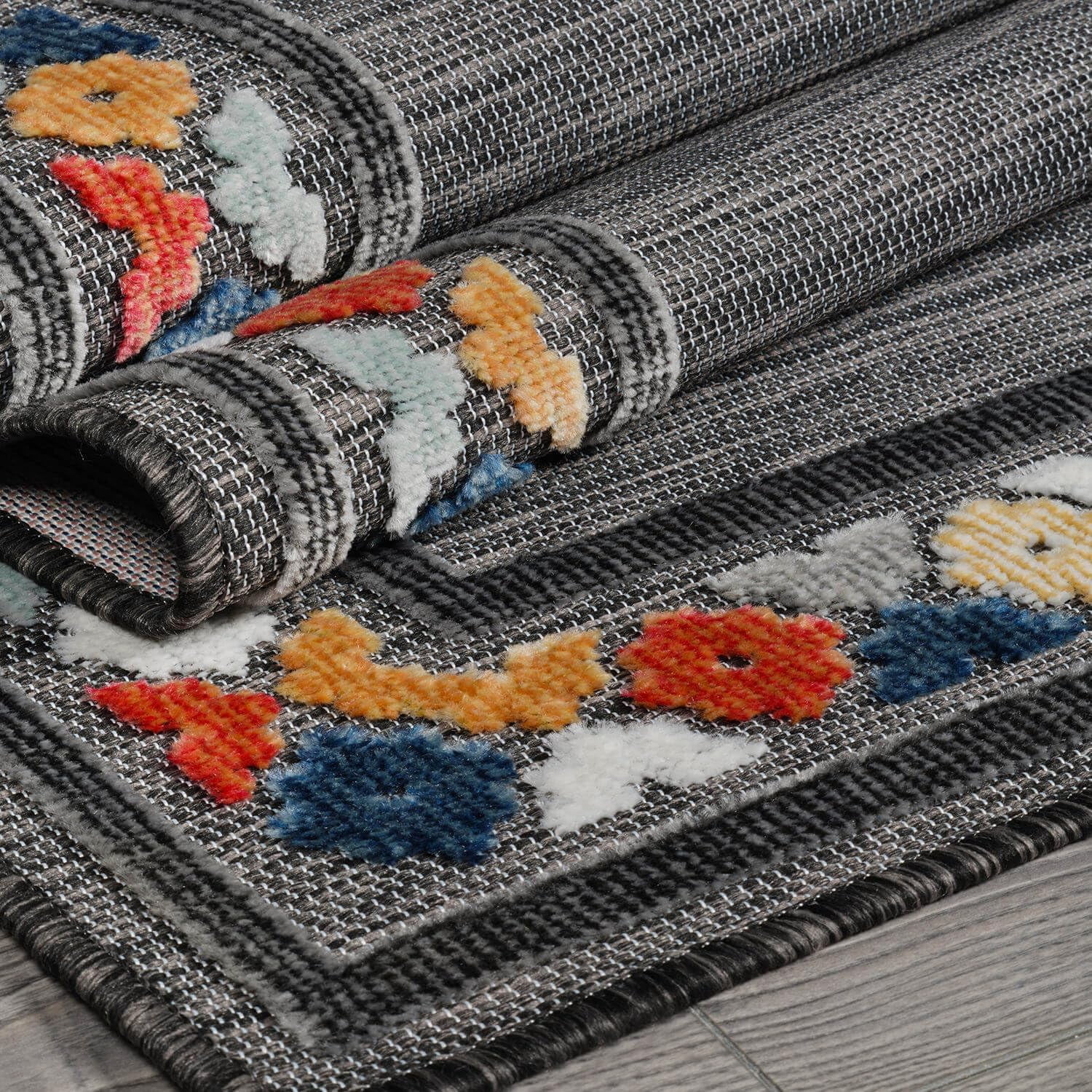 Beverly Rug Outdoor / Indoor Area Rugs Patio Porch Garden Carpet Bordered / Dark Gray 4x6