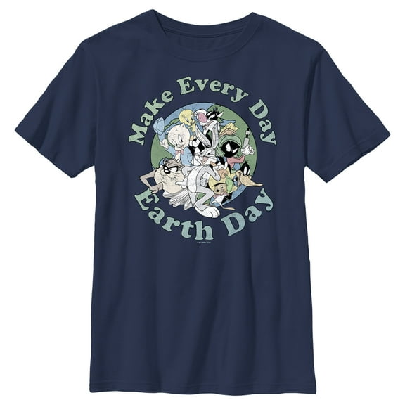 Boy's Looney Tunes Every Day Is Earth Day Gang Graphic Tee Navy Blue Medium