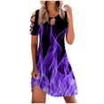 thumbnail image 2 of Wycnly Formal Dresses for Women Sexy Keyhole Slim Cold Shoulder Strap Tunic Mini Dresses Round Neck Short Sleeve Flame Print Summer Short Dress Purple XXL, 2 of 5