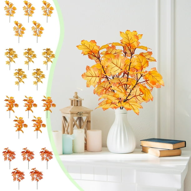 Ramas de hojas de arce de seda sintética 5 PCS - Tallos de decoración otoñal para ramo de boda, centros de mesa y decoración del hogar - 13,39 pulgadas