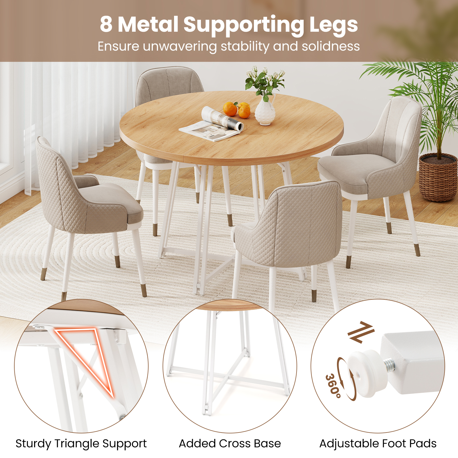 Gymax 47 Inch Dining Table w/8 Metal Supporting Legs & Cross Base for Dining Room