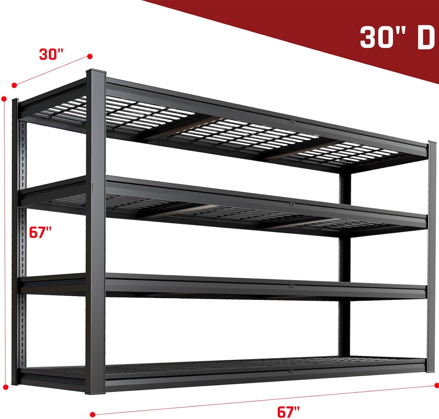 PMKES 67" Wide Garage Shelving Unit, 30" D Heavy Duty Garage Storage Shelves,3500 LBS Capacity, Industrial Adjustable Shelves for Basement Warehouse