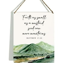 Bible Verse Wall Decor Wooden Hanging Sign, Christian Wall Decor, Faith As Small As A Mustard Seed Can Move Mountains Matthew 17:20, Scripture Wall Art Decor For Farmhouse Home Office, 8 X 10