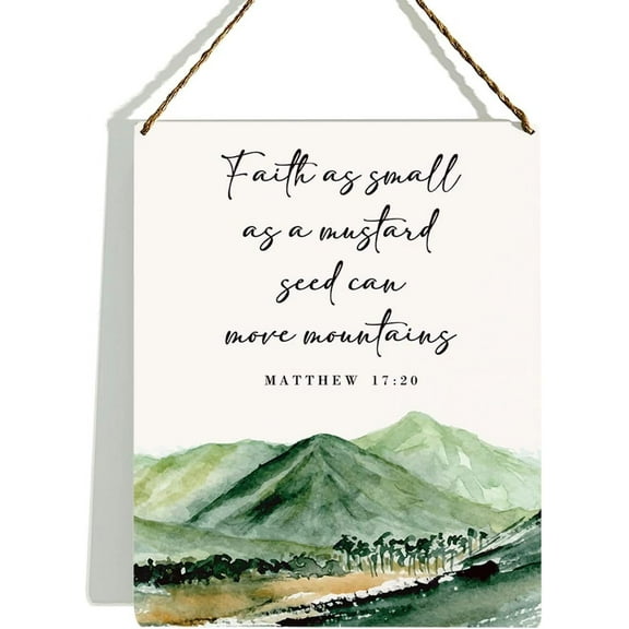 Bible Verse Wall Decor Wooden Hanging Sign, Christian Wall Decor, Faith As Small As A Mustard Seed Can Move Mountains Matthew 17:20, Scripture Wall Art Decor For Farmhouse Home Office, 8 X 10