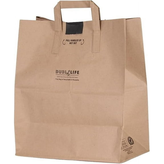 Duro 70# Brown Large Paper Bags with Handles, 100 Count, 12 x 7 x 17 Inches, Paper Grocery Bags with Handles, Compostable Sacks for Recycling, Retail & Groceries
