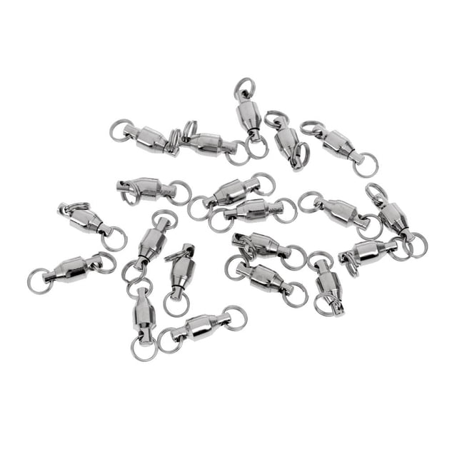 Ruiboury 20Pcs Heavy Duty Ball Bearing Swivel Saltwater Sea Solid Fishing Rings 4# Silver 2#