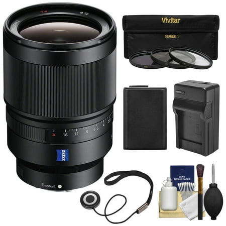 Sony Alpha E-Mount Distagon T* FE 35mm f/1.4 ZA Lens with 3 UV/CPL/ND8 Filters + Battery + Charger + Kit for A7, A7R II, A7S Digital