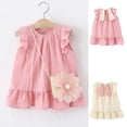 thumbnail image 1 of JDQJBZ Robe à Manches Courtes pour Bébé Fille avec Appliqué Floral, Ourlet à Volants et Sac Tenue d'Été, 1 of 5