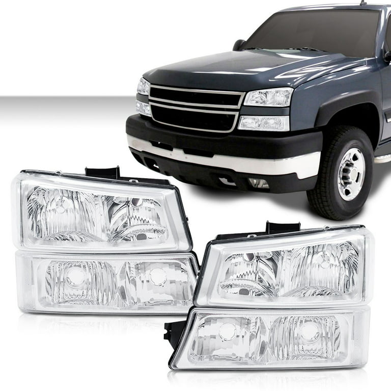 CROSSDESIGN Headlights +Signal Bumper Lamp Fit for 2003-2006 Chevy