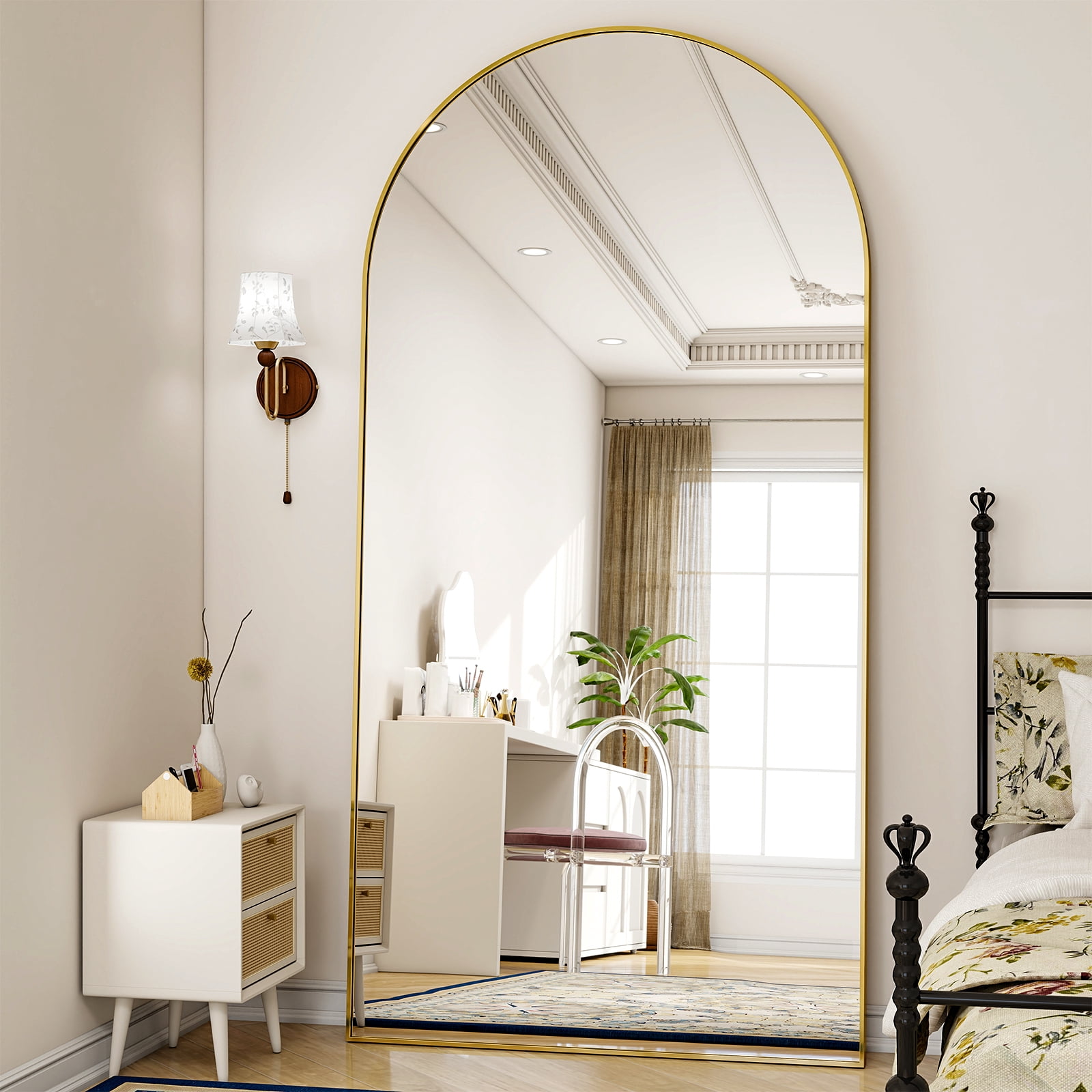 AUROMIR 77"x38" Arched Full Length Mirror Floor Mirror Full Body Standing Mirror, Gold