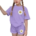 thumbnail image 7 of Tween Girls’ Summer Outfit, Big Kids’ Short Sleeve T-Shirt and Shorts Two-Piece Casual Set Purple 5-6Years, 7 of 7