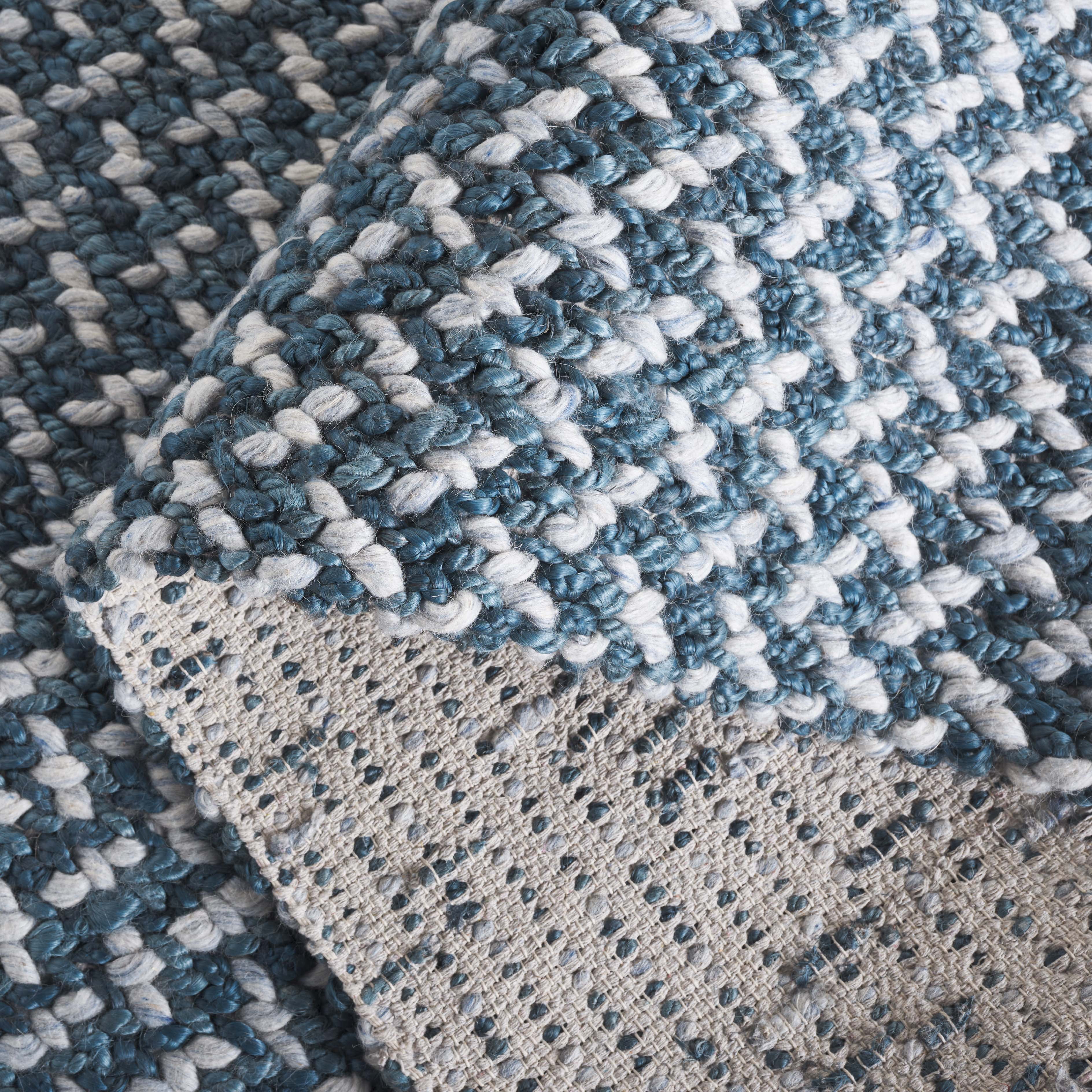 SAFAVIEH Natural Fiber Couture Saleem Geometric Area Rug, Blue/Light Grey, 3' x 5'