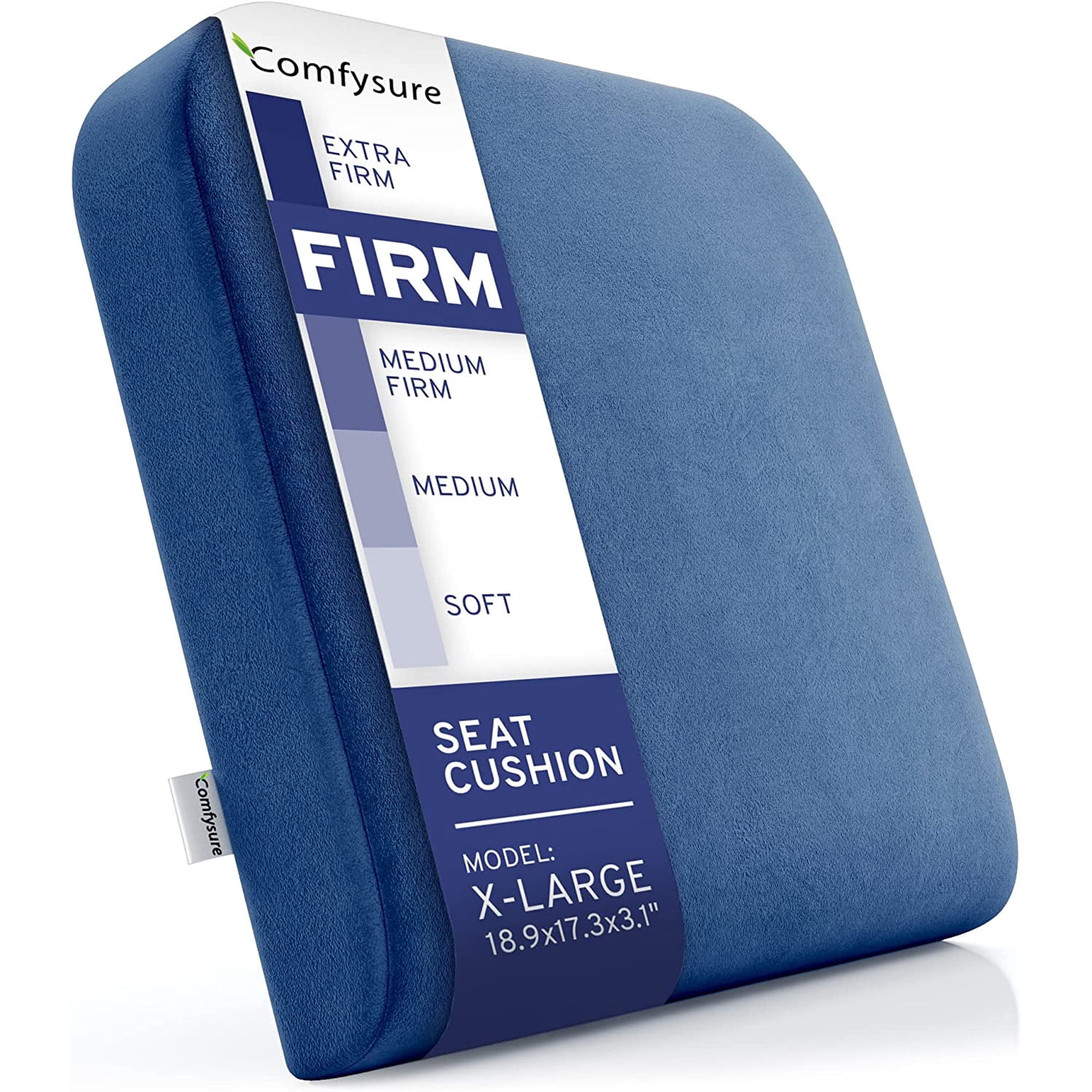 COMFYSURE Extra Large Firm Seat Cushion Pad Memory Foam Chair Support Pillow for Wheelchair 19x18x3" (Navy)