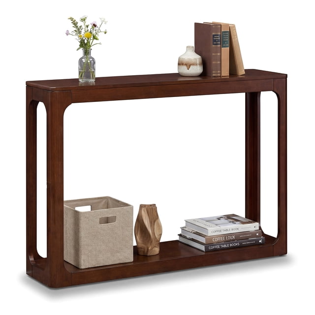 Gymax 47'' 2-Tier Mid Century Entryway Table w/Storage Shelf Solid Rubber Wood Frame