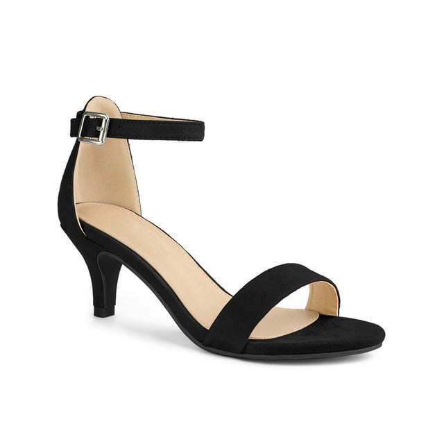 BLISSFUL STEP Sandales à Petits Talons pour Femmes à Brides, Bout Ouvert, Cheville, Noir 7