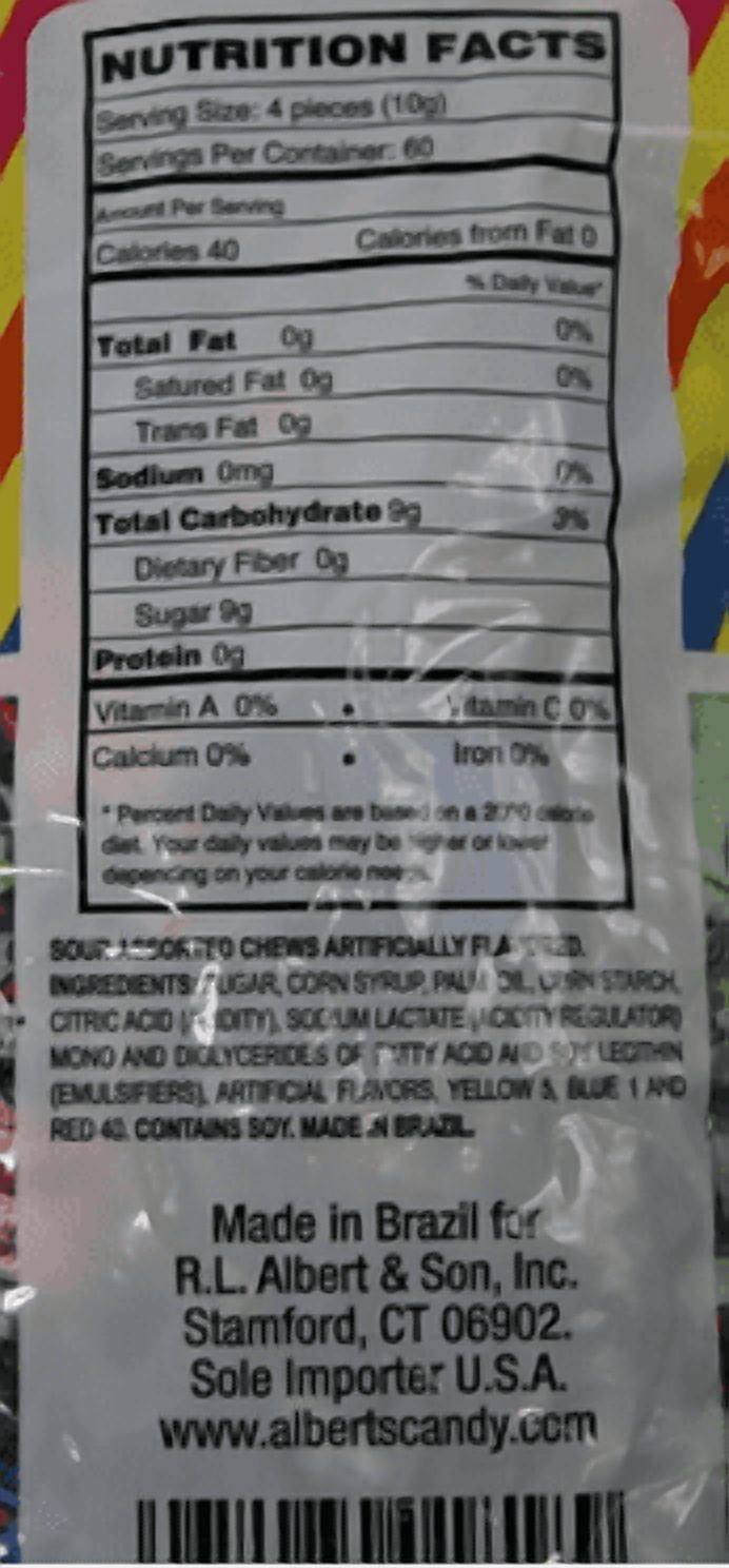 1x Bag Alberts Sour Fruit Chews Assorted Flavors - 240 Candies Per Bag