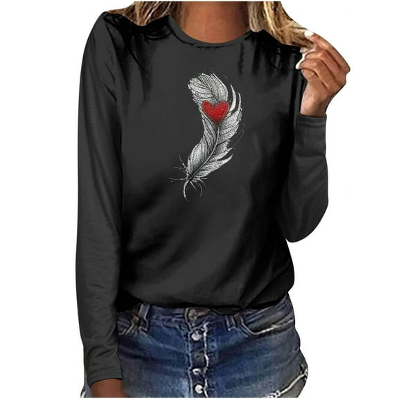 Women Long Sleeve T Shirt Round Neck Comfy Casual Tees Dandelion Printing Loose Fit Cute Shirts for Everyday 2025