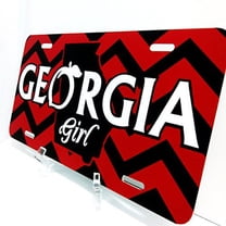 JASS GRAPHIX Georgia Girl License Plates and Car Tags for The Bulldog Fans. These Custom Made Aluminum car Tags Feature Chevron Stripes and Peach Logo