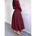 thumbnail image 6 of Women'S Fall Long Sleeve Wedding Guest Dresses One Shoulder Elegant Formal Pleated Midi Maxi Dress Wine Red S, 6 of 7