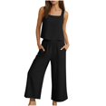thumbnail image 2 of Mifsaly Linen Sets for Women 2 Piece Summer Set Soild Color Lounge Matching Outfits Sleeveless Tank Tops & High Waist Wide Leg Pants with Pockets XXL, 2 of 9