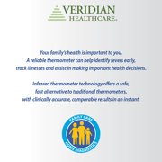 Veridian Temple Touch Thermometer, 6-Second Readout, Non-Invasive Forehead Temperature, Color-Changing Fever Alert Backlight, Memory Recall, F/C Switchable