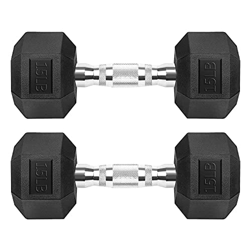Hex Dumbbells Rubber Coated Cast Iron Hex Black Dumbbell Free Weights for Exercises 15 Pounds Pair Walmart