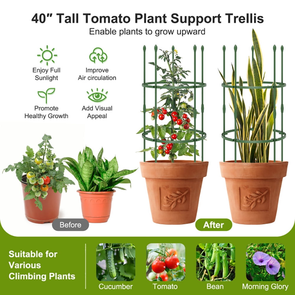 GVN 3-Pack Garden Trellis 40"/60" Tall Plant Support Stands with Clips and Ties-S, Tomato Cages Trellises for Garden for Raised Garden Bed and Pots, Plant Cages & Supports