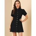 thumbnail image 4 of DARING DIVA Puff Short Sleeve Button Front Mini Jean Denim Dress L Black, 4 of 6
