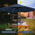 thumbnail image 5 of 9' Solar Umbrella 32 LED Lighted Patio Umbrella Table Market Umbrella with Push Button Tilt and Crank Outdoor Umbrella for Garden, Deck, Backyard and Pool, Dark Blue, 5 of 8