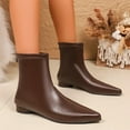 thumbnail image 5 of Dasayo Wide Calf Women Boots Brown Ankle Dress Flat Faux Leather Pointed Toe Boots Women Shoes 38, 5 of 8