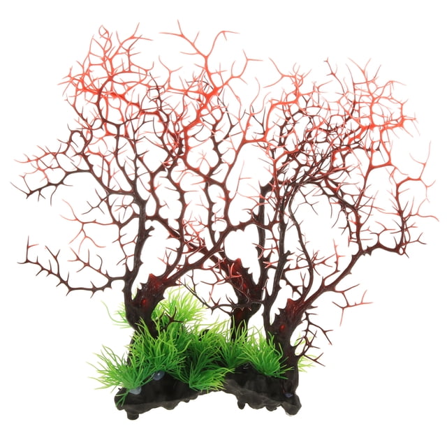Decoración de arrecife de coral, mini decoración de coral sintético para decoración de acuario, negro rojo, 13.19 x 10.51 pulgadas