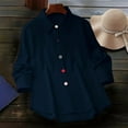 thumbnail image 4 of Womens Fashion Casual Button Down Shirt Long Sleeve Collar Loose Regular Blouses Fall Tops Blue S, 4 of 7