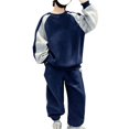 thumbnail image 2 of Boys Girls 2 Piece Outfits Athletic Sweatsuit Crewneck Sweatshirt & Sweatpants Tracksuit Color Block Clothing Set Sportswear, 2 of 4