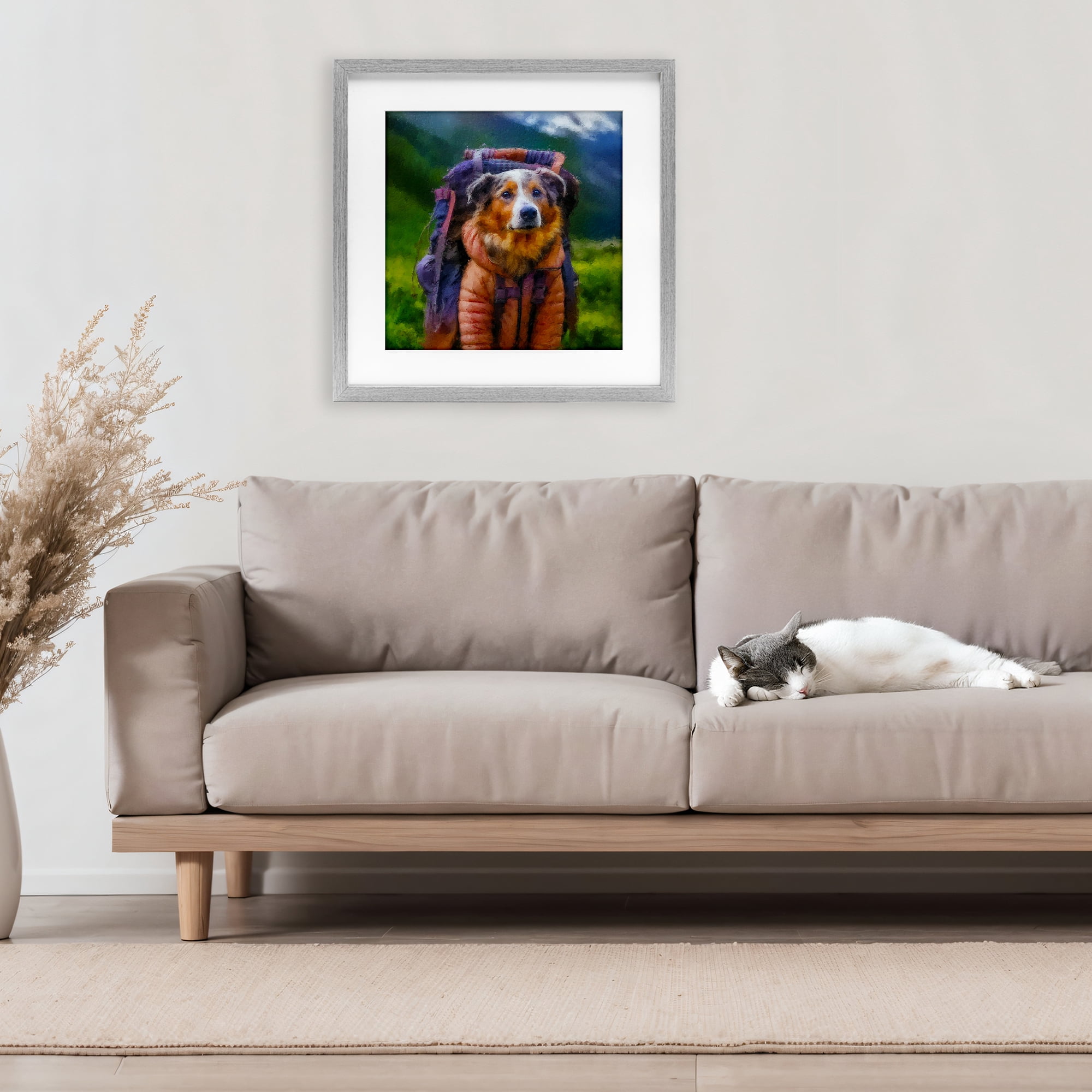 Stupell Industries Backpacking Hiker Dog Gray Framed Print Under Glass, design by Sean Parnell