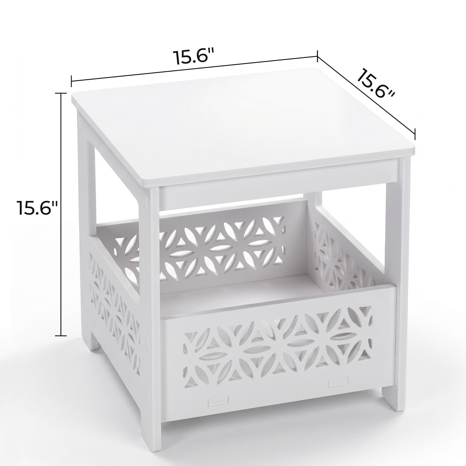 Side Table with Storage, Space Saving Nightstand for Small Spaces, Modern End Table for Indoor Outdoor, White