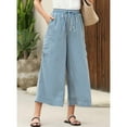 thumbnail image 4 of Blue Women's Casual Pants, Women Drawstring Striped Pants Loose Wide Leg Pants Casual Palazzo Pants Trousers With Pockets,Women's Casual Pants M, 4 of 7