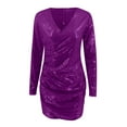 thumbnail image 4 of YMNXA Womens Dress Long Sleeve V Neck Solid Color Sequin Elegant Comfortable Dresses For Party Purple M, 4 of 5