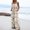Khaki Wide Leg Jumpsuits for Women, variant on Dyegold Jumpsuits for Women Casual, Stretchy Jumpsuits for Women Ethnic Feather Print Summer Loose Casual Bib Long Pants Sleeveless ​Square Neck ​Rompers
