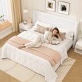 thumbnail image 2 of Frostbloom King Size Boucle Upholstered Platform Bed Frame with Wingback Headboard, White, 2 of 10
